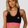Icon Contrast Sports Bra - Black/Neon Pink/Fiery Orange -Montirex ICON CONTRAST SPORTS BRA BLACK NEON PINK FIERY ORANGE close front