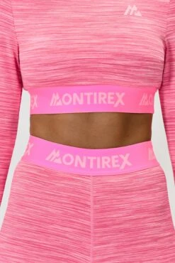 Icon Lite Long Sleeve Crop Top - Pink Multi -Montirex ICON LITE LS CROP FUCHSHIA CANDY FLOSS PINK ROSE FRAMBOISE band detail