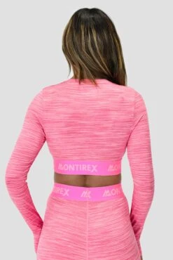 Icon Lite Long Sleeve Crop Top - Pink Multi -Montirex ICON LITE LS CROP FUCHSHIA CANDY FLOSS PINK ROSE FRAMBOISE close back