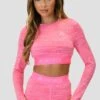 Icon Lite Long Sleeve Crop Top - Pink Multi -Montirex ICON LITE LS CROP FUCHSHIA CANDY FLOSS PINK ROSE FRAMBOISE close front