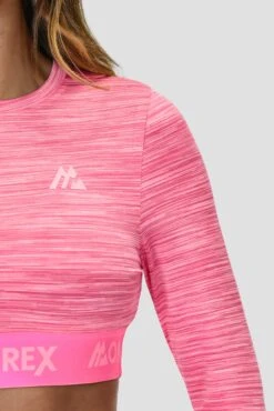 Icon Lite Long Sleeve Crop Top - Pink Multi -Montirex ICON LITE LS CROP FUCHSHIA CANDY FLOSS PINK ROSE FRAMBOISE logo detail