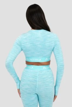 Icon Lite Long Sleeve Crop - Neon Sky/Summer Sky/Blue Icing -Montirex Icon Lite Ls Crop Bluefish Tropical Breeze Spun Sugar Cooling Spray close back