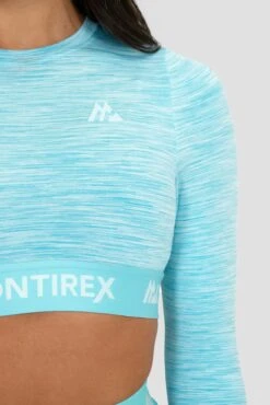 Icon Lite Long Sleeve Crop - Neon Sky/Summer Sky/Blue Icing -Montirex Icon Lite Ls Crop Bluefish Tropical Breeze Spun Sugar Cooling Spray logo