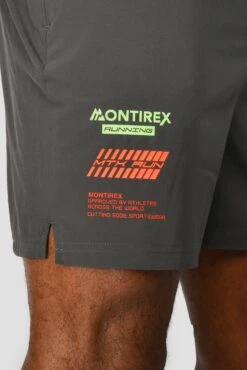 MTX Run Vital Short - Cement Grey/Jet Grey -Montirex MTX RUN VITAL SHORT JET GREY logo detail