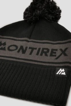 Peak Pom Beanie Hat - Black/Jet Grey -Montirex PeakPomBeanieHat Black JetGrey close