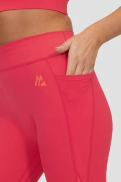 Stride Legging - Strawberry Soda/Montipora/Pink Sherbet -Montirex STRIDE LEGGING RASPBERRY LIVING CORAL PARADISE PINK Top Logo inc Pocket Detail