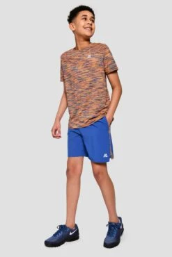 Junior Trail Panel Short - Cobalt/Neon Orange/Lime/Blue -Montirex TRAIL PANEL SHORT COBALT SAFETY ORANGE LIME FROST full front