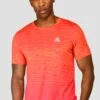 Trail Seamless T-Shirt - Fiery Orange/Hot Pink/Hibiscus -Montirex TRAIL SEAMLESS TEE FIERY ORANGE HOT PINK HIBISCUS close front