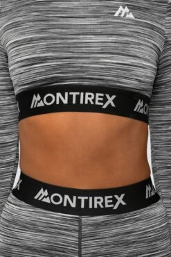 Trail Icon Long Sleeve Crop - Black/Grey Multi -Montirex TrailIconLSCrop GREY BLACK WHITE Close